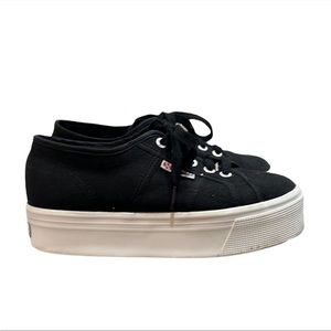 Superga Black Canvas Platform Sneakers Size 6.5
